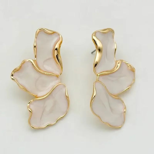 Metal Flower Cream Epoxy Earring Stud Women Fashion Gold Color Plating