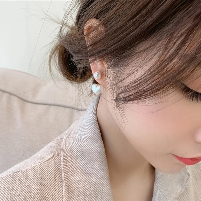 Imitation Pearl Earrings For Women Heart Round Stud Earrings Elegant