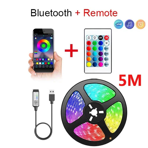 RGB USB LED strip light, 24-key remote control, 60 LED/m RGB tape