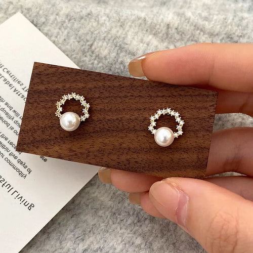 ZAKOL French Imitation Pearl Hoop Earring Small Round Circel Earrings