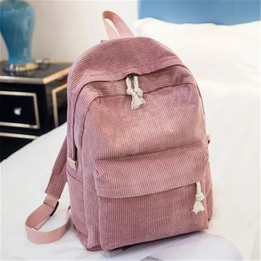 Corduroy Women Schoolbag Backpack Training Anti-theft Shoulder Bag For