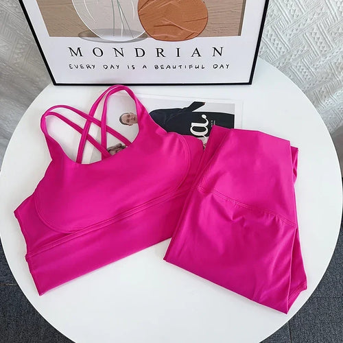 2024 New 2 Piece Yoga Set Breathable Fitness Suit Cross Back Yoga Tops