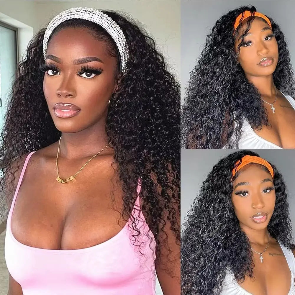 Human Hair Headband Wig Kinky Curly Full Machine Made Brazilian Remy