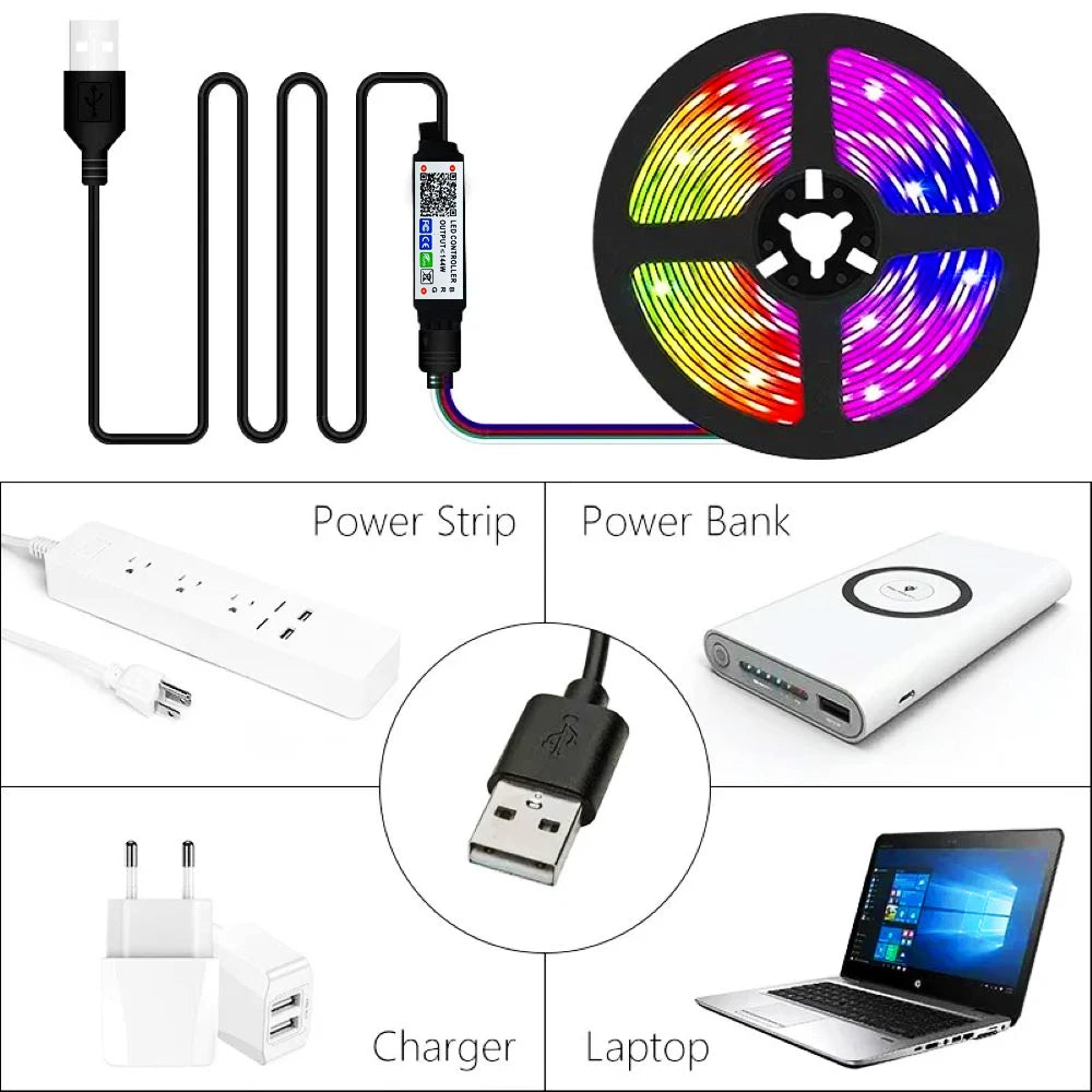 RGB USB LED strip light, 24-key remote control, 60 LED/m RGB tape