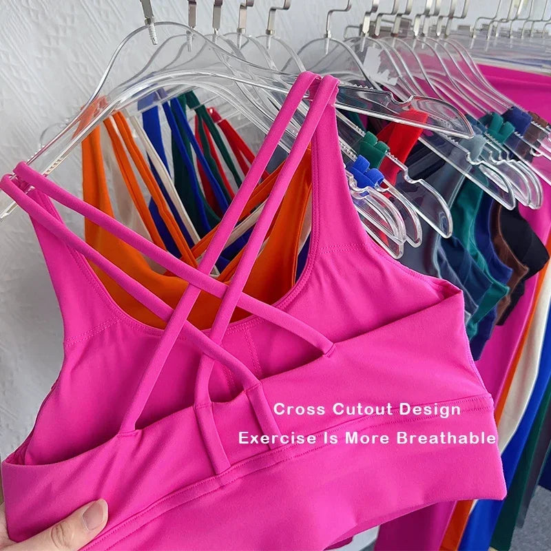 2024 New 2 Piece Yoga Set Breathable Fitness Suit Cross Back Yoga Tops