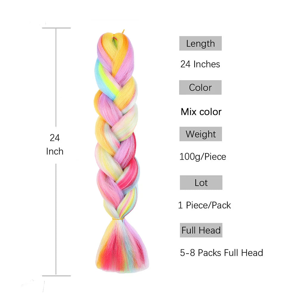 Jumbo Braiding Hair Rainbow Colors Extensions Fiber Mix Four Silky