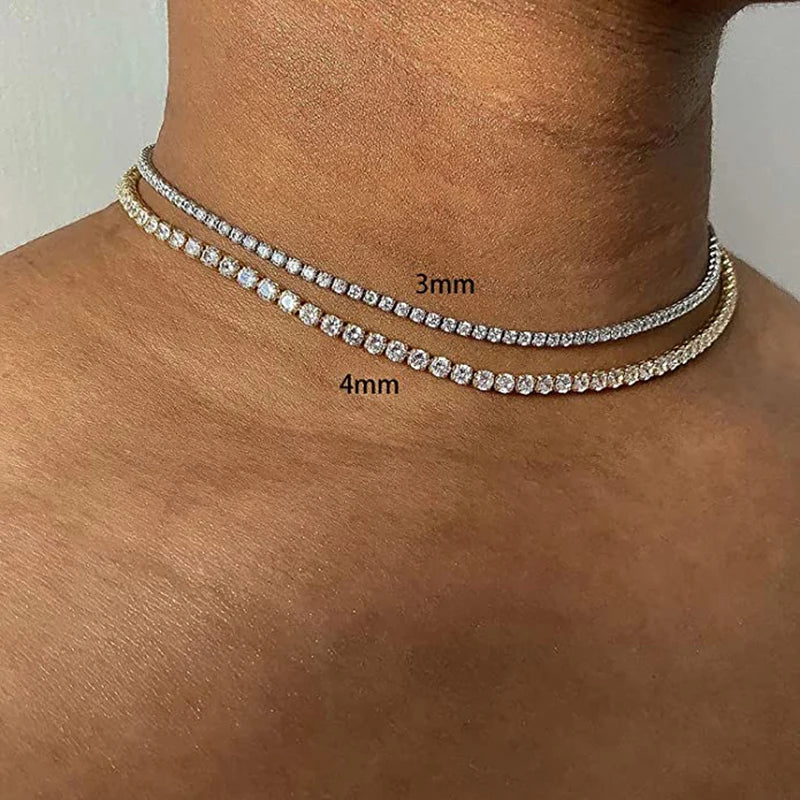 Sexy Choker Iced Out Tennis Chain Necklace For Women Luxury Cubic