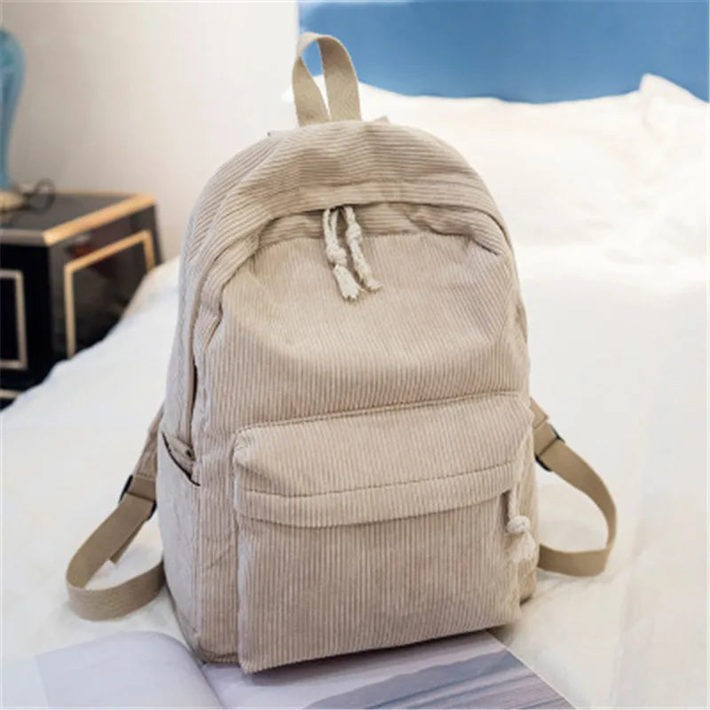 Corduroy Women Schoolbag Backpack Training Anti-theft Shoulder Bag For