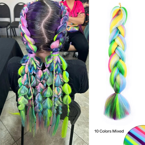 Jumbo Braiding Hair Rainbow Colors Extensions Fiber Mix Four Silky