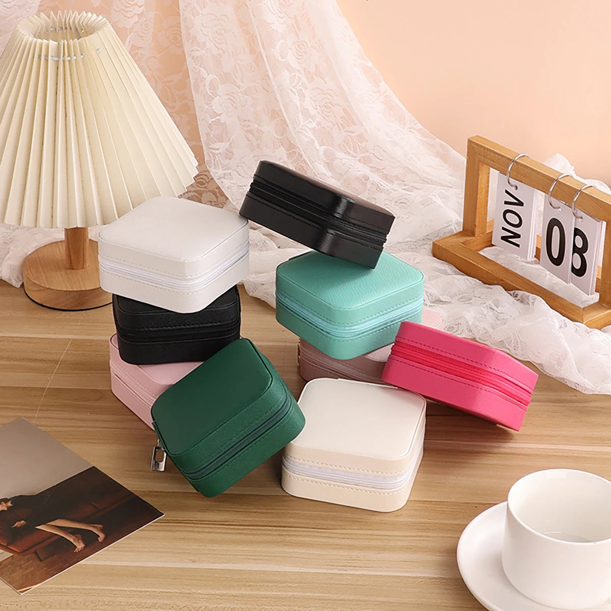 PU Leather Jewelry Mini Storage Box Travel Home Bracelet Earrings
