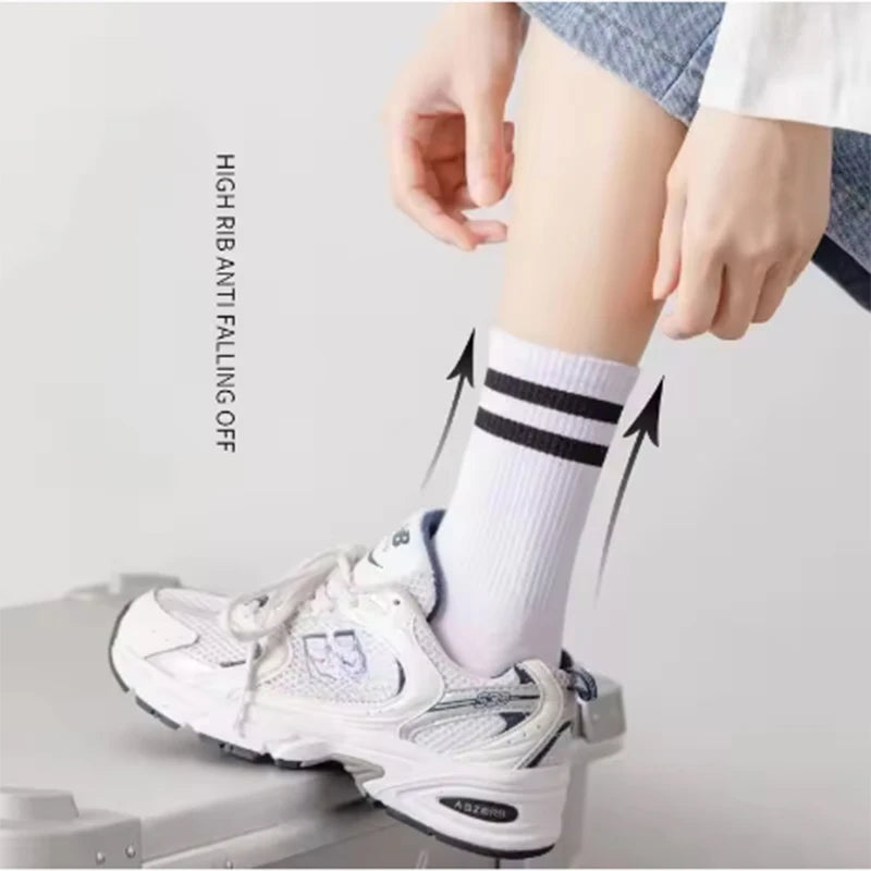 3 Pairs of Striped Cotton Socks Sweat Wicking Breathable Comfortable