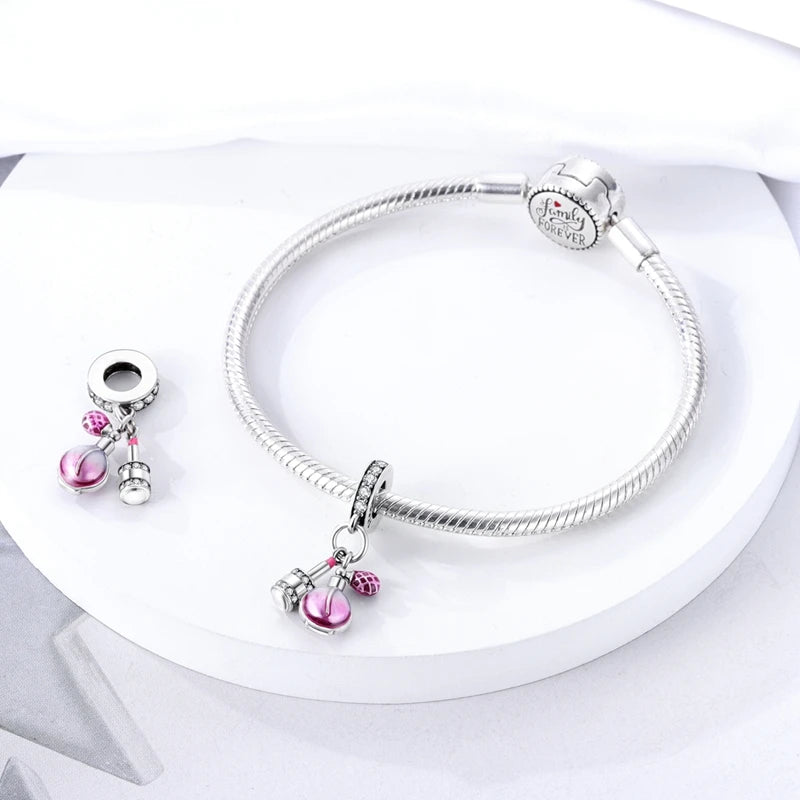 S925 Silver Color Butterfly Daisy Rose Crown Perfume Charms Beads Fit