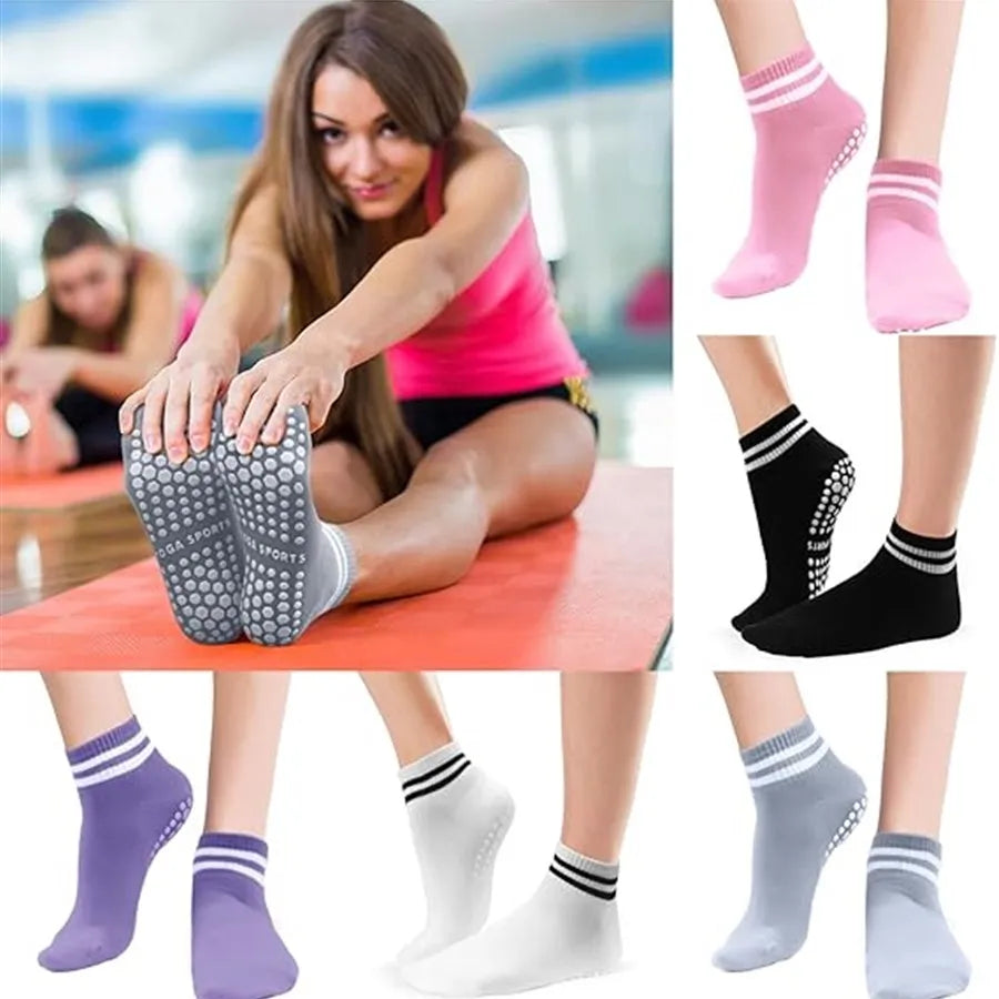 Grip Socks for Women, Non Slip Pilates Yoga Socks with Double Stripes