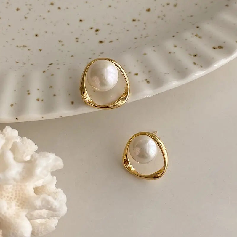 Geometric Pearl Ring Earrings for Women's 2024 Latest Korean version