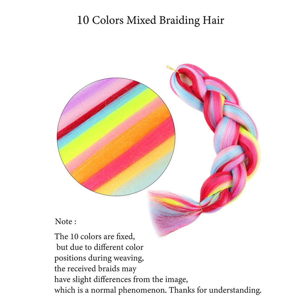 Jumbo Braiding Hair Rainbow Colors Extensions Fiber Mix Four Silky
