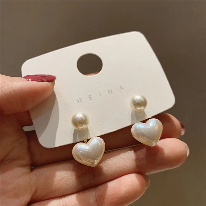 Imitation Pearl Earrings For Women Heart Round Stud Earrings Elegant