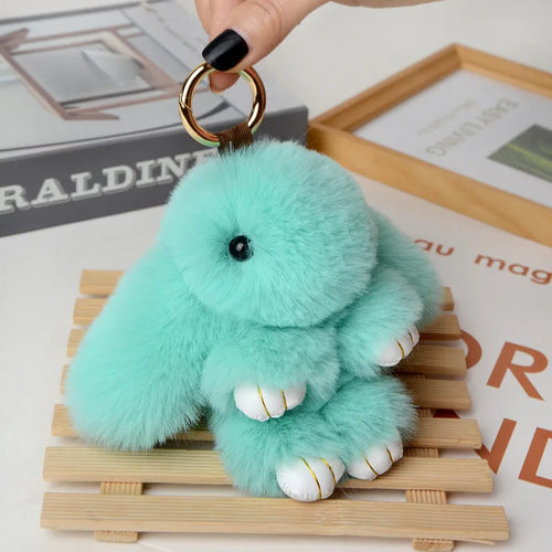 Cute Pluff Bunny Keychain Women Fur Pom Pom Angel Rabbit Key Ring Hare