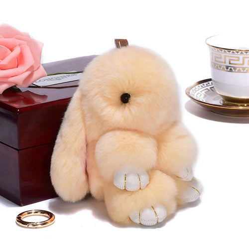 Cute Pluff Bunny Keychain Women Fur Pom Pom Angel Rabbit Key Ring Hare