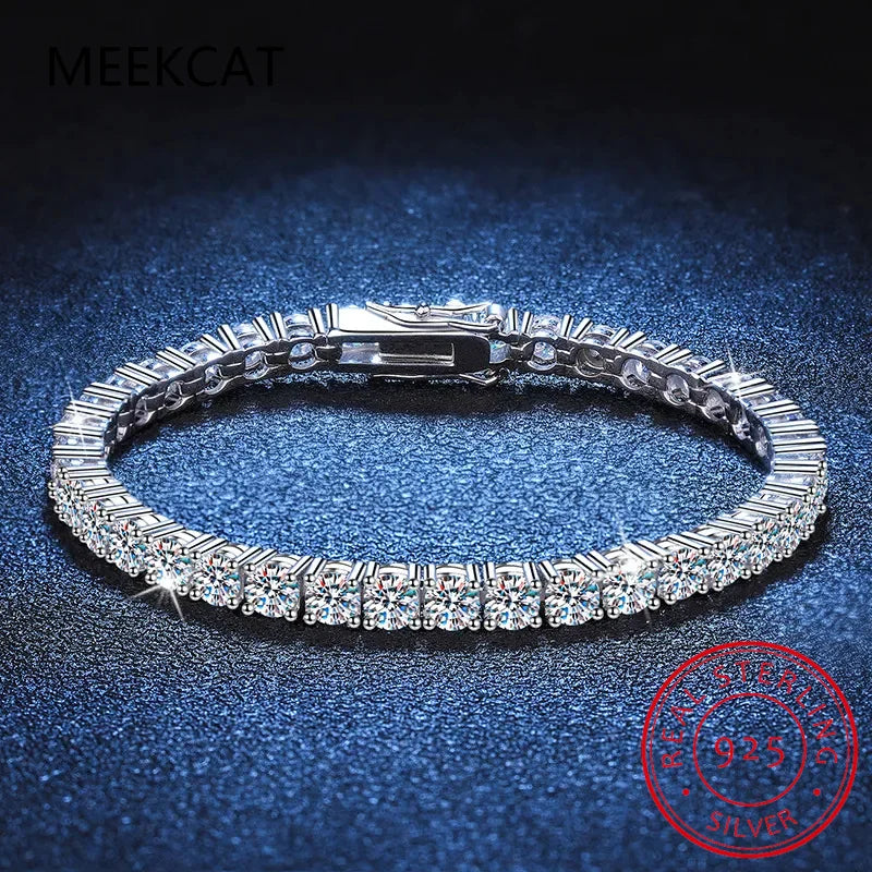 Real 3MM D VVS Moissanite Tennis Bracelet Passes Diamond Sparkling