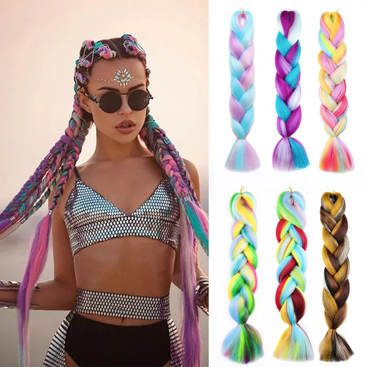 Jumbo Braiding Hair Rainbow Colors Extensions Fiber Mix Four Silky