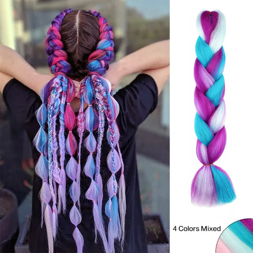 Jumbo Braiding Hair Rainbow Colors Extensions Fiber Mix Four Silky
