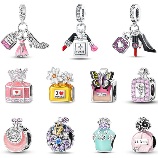 S925 Silver Color Butterfly Daisy Rose Crown Perfume Charms Beads Fit