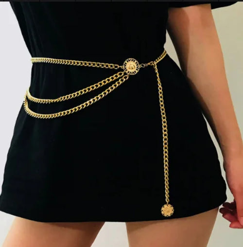 Boho Sexy Sunflower Queen Head Coin Tassel Pendant Waist Belly Belt