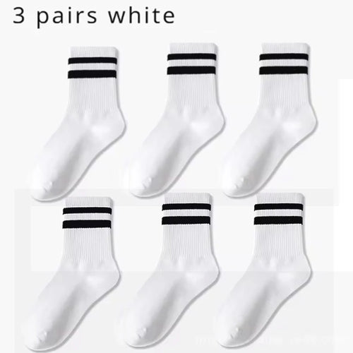 3 Pairs of Striped Cotton Socks Sweat Wicking Breathable Comfortable