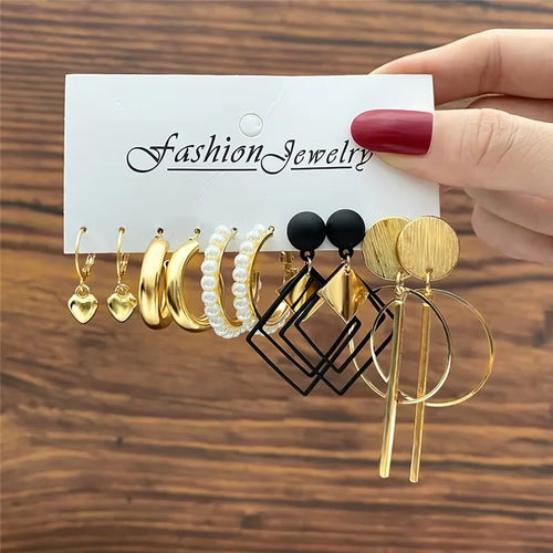 Fashion Geometric Hoop Earrings Set for Women Vintage Bohemian Pearl