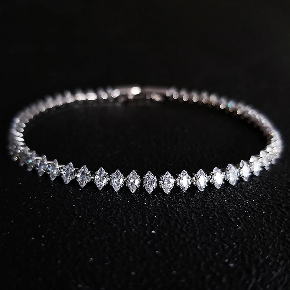 2024 New Marquise Oval Square Cut Luxury Silver Color on Hand Tennis