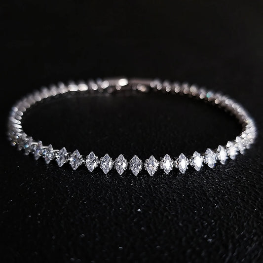 2024 New Marquise Oval Square Cut Luxury Silver Color on Hand Tennis