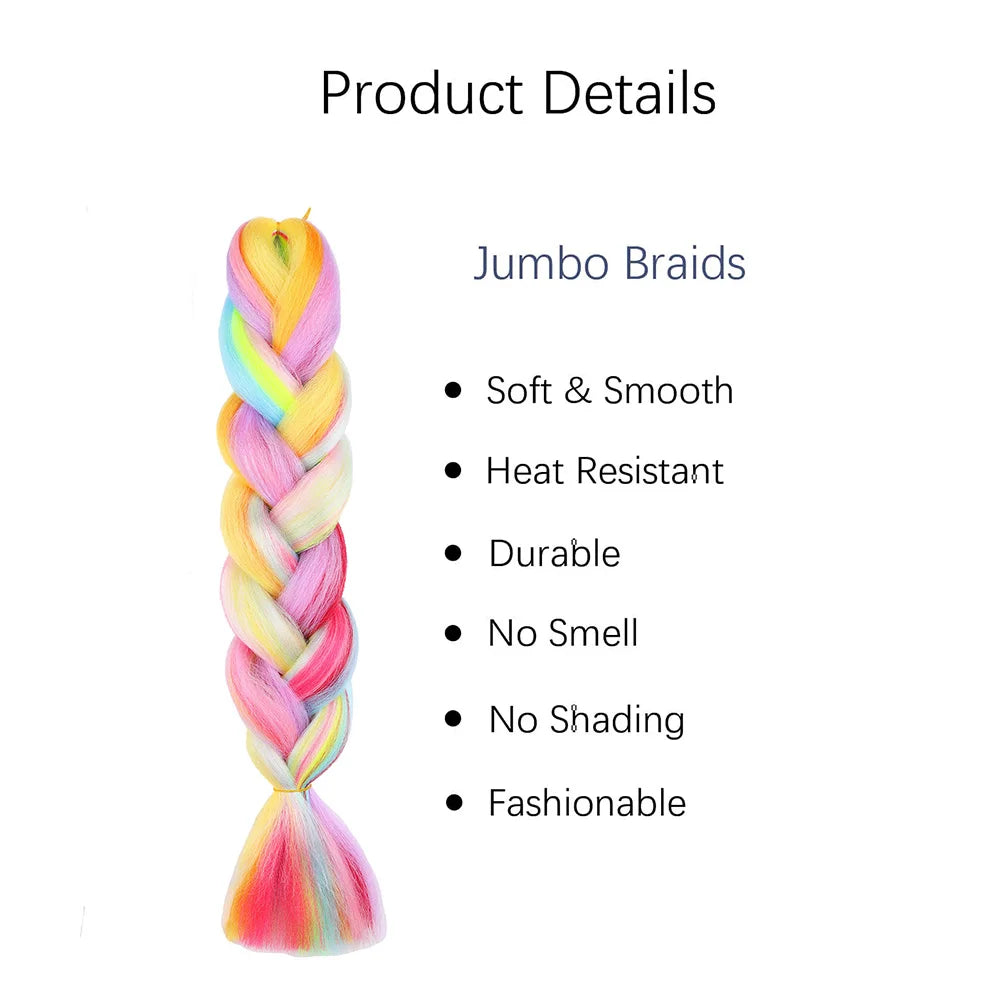 Jumbo Braiding Hair Rainbow Colors Extensions Fiber Mix Four Silky