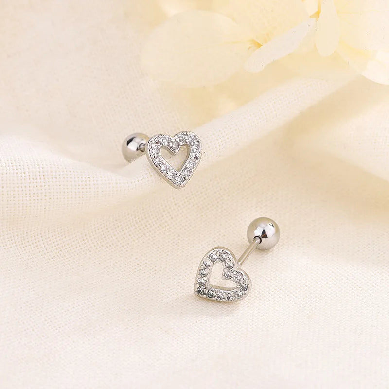 New Fashion Heart Stud Earrings for Women Hypoallergenic Screw