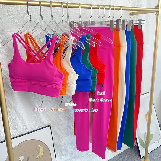 2024 New 2 Piece Yoga Set Breathable Fitness Suit Cross Back Yoga Tops