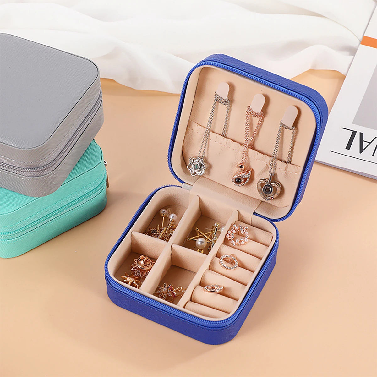 PU Leather Jewelry Mini Storage Box Travel Home Bracelet Earrings