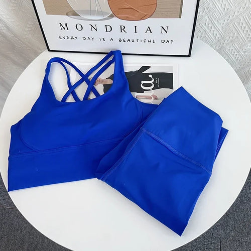 2024 New 2 Piece Yoga Set Breathable Fitness Suit Cross Back Yoga Tops