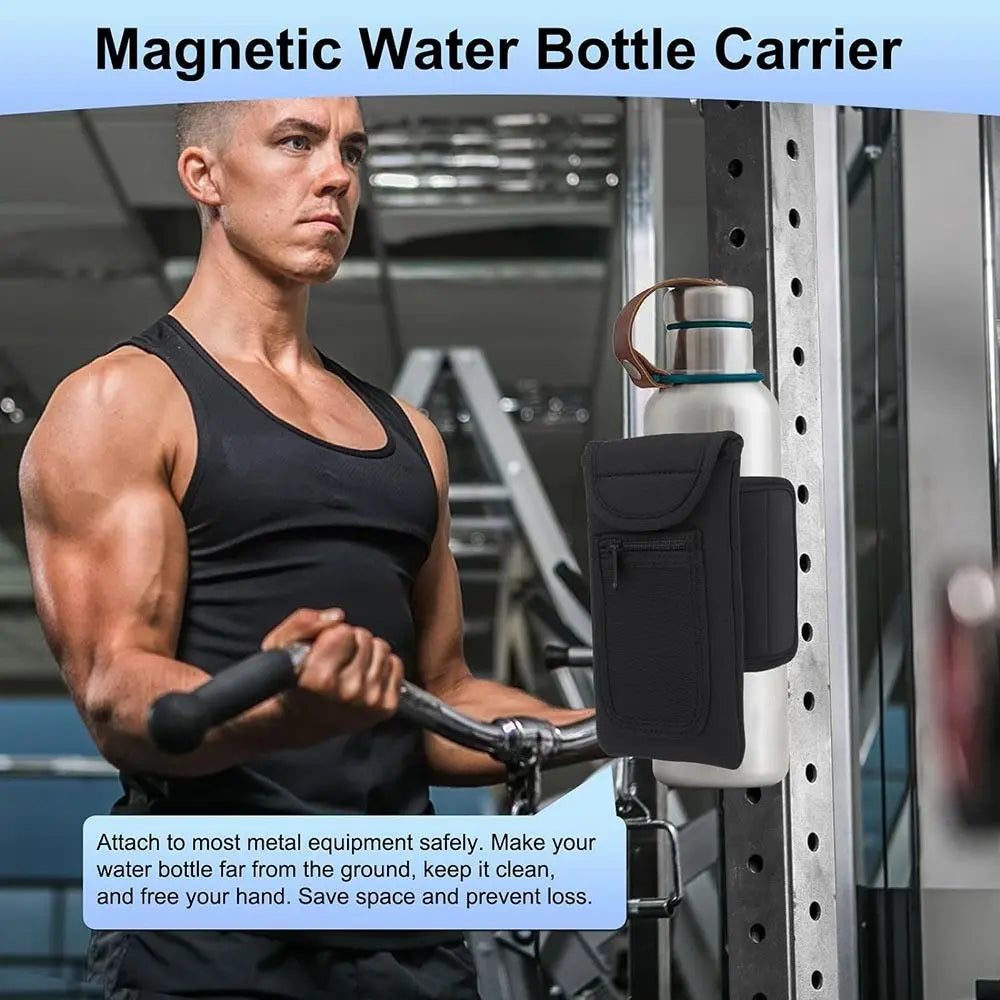 Magnetic Gym Water Bottle Bag Holder, Built-in Magnet for Easy