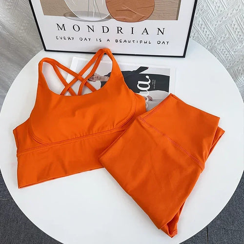 2024 New 2 Piece Yoga Set Breathable Fitness Suit Cross Back Yoga Tops