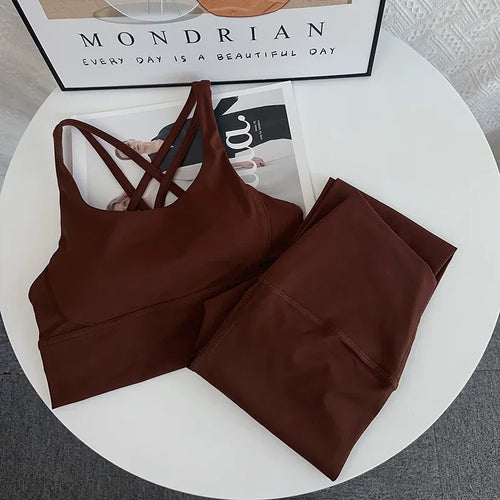 2024 New 2 Piece Yoga Set Breathable Fitness Suit Cross Back Yoga Tops
