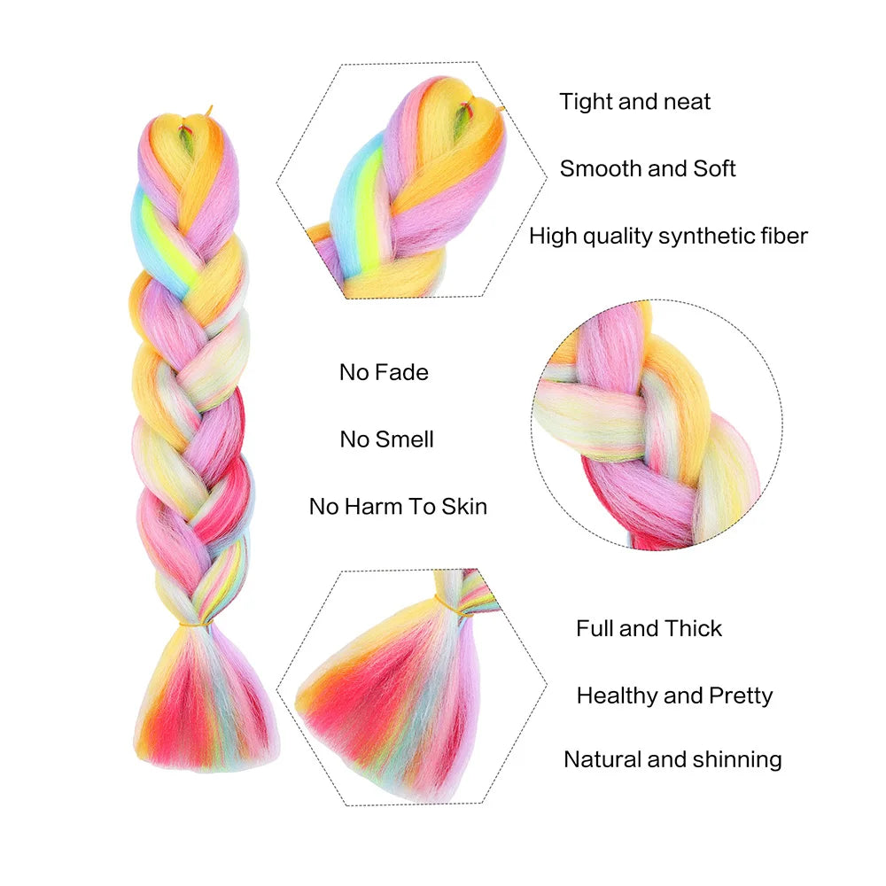 Jumbo Braiding Hair Rainbow Colors Extensions Fiber Mix Four Silky