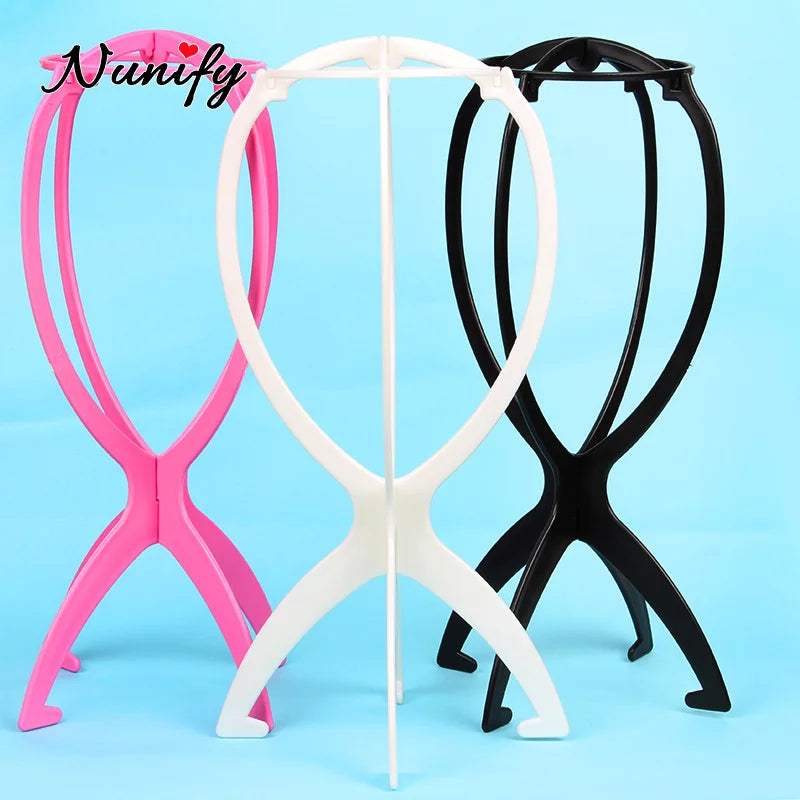 Nunify Plastic Wig Stand Portable Wig Head Stand Black Pink Wig Hang