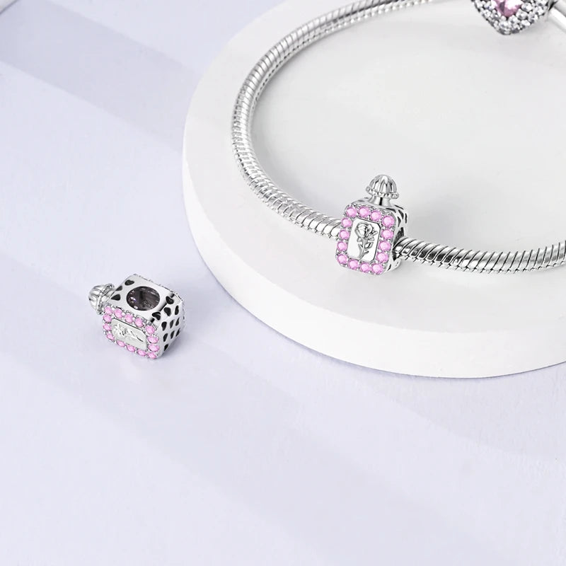 S925 Silver Color Butterfly Daisy Rose Crown Perfume Charms Beads Fit