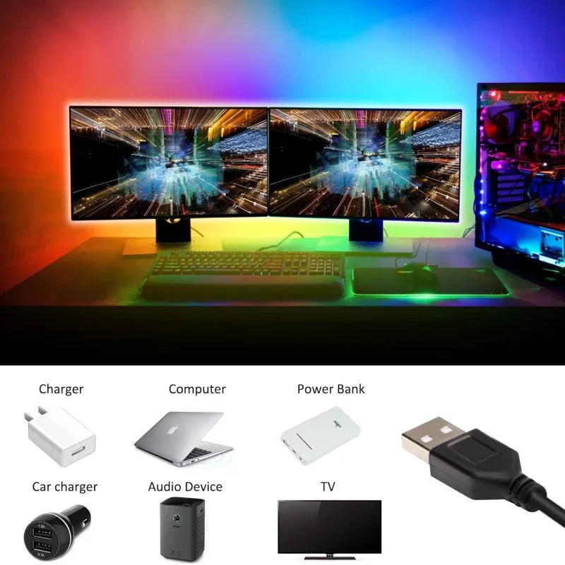 RGB USB LED strip light, 24-key remote control, 60 LED/m RGB tape