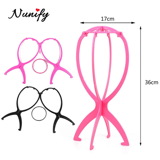 Nunify Plastic Wig Stand Portable Wig Head Stand Black Pink Wig Hang