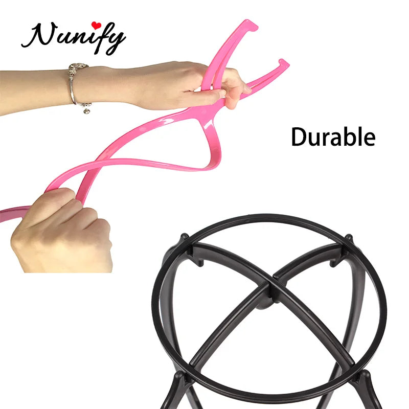 Nunify Plastic Wig Stand Portable Wig Head Stand Black Pink Wig Hang