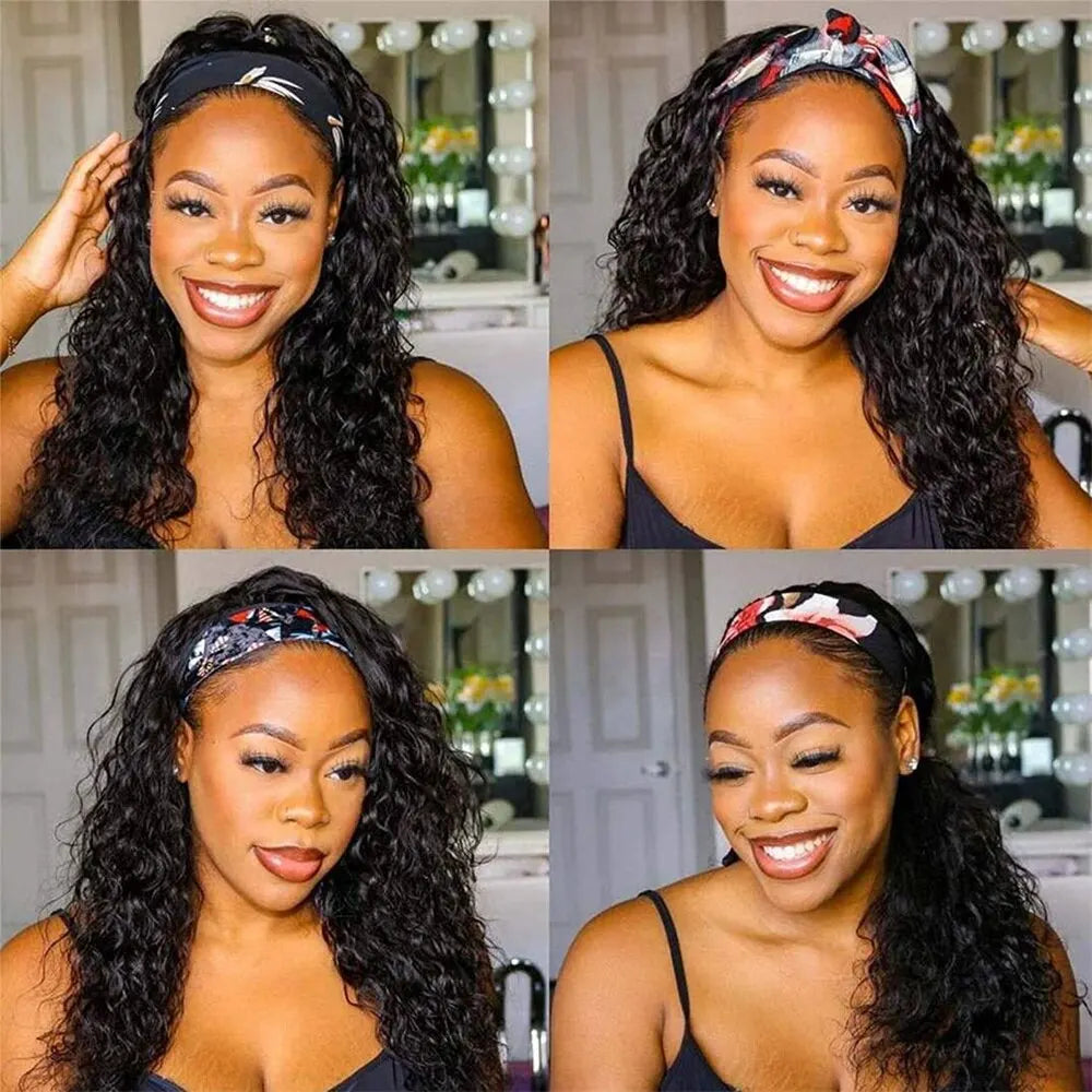 Human Hair Headband Wig Kinky Curly Full Machine Made Brazilian Remy